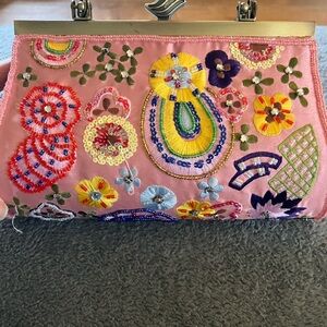 🐞Embroidered Pink Clutch